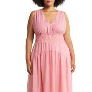 Vince - Pink Smocked Midi Dress....Perfect for Vacations and Afterwork Outings